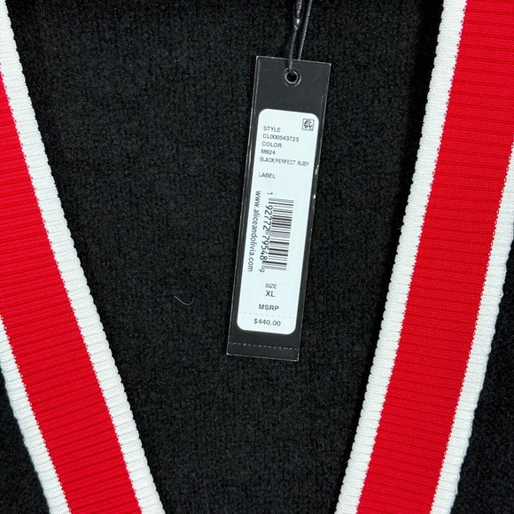 Alice + Olivia Women's Juana Tipped Stripe Crop‎ Cardigan Black/ Red Size XL NEW - Picture 4 of 14